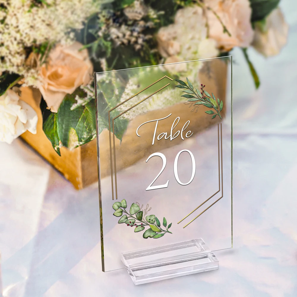 Ourwarm 20Pcs Clear Acrylic Table Card DIY Guest Name Table Number Cards with Base for Wedding Birthday Party Event Decor