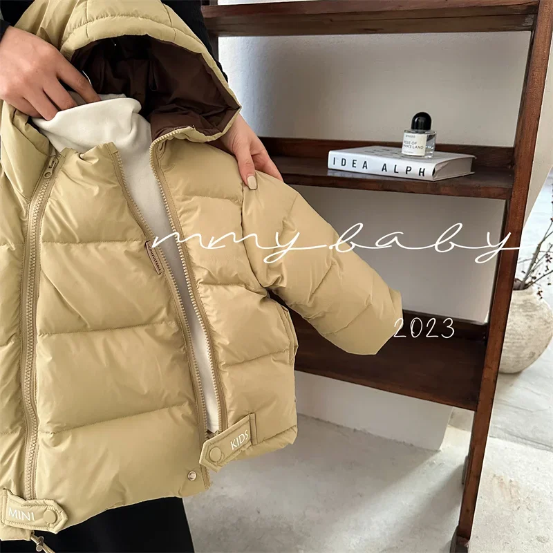 

Chen Ma Children's down Jacket 2023 Winter New Korean Style Boys and Girls White Duck down Baby Double Zipper Hooded Jacket