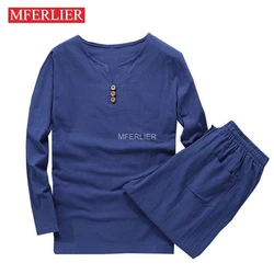 MFERLIER Spring Autumn shirt men 5XL 6XL 7XL 8XL 9XL 10XL large size cotton linen long sleeve Bust 155cm Plus size men shirts