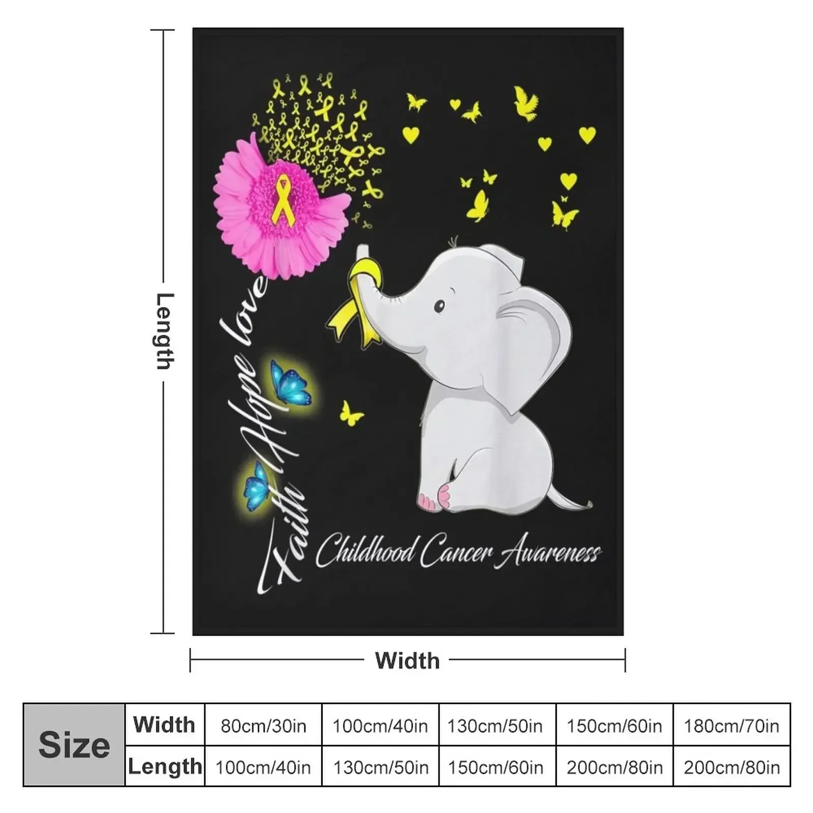 Elephant Faith Hope Love Childhood Cancer Awareness Throw Blanket couch cozy soft plush fuzzy picnic outdoor blanket
