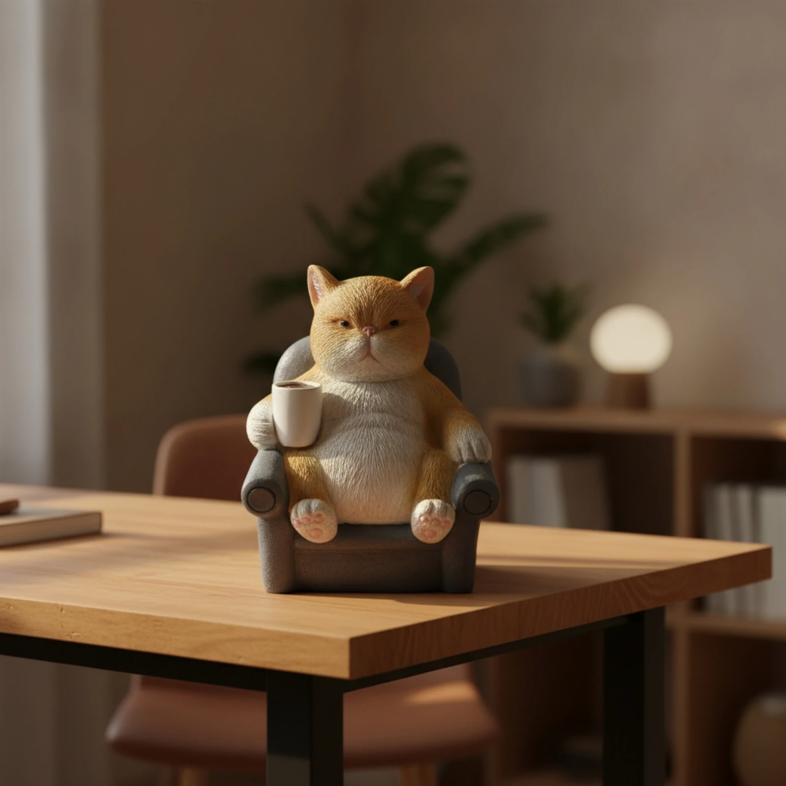 Cat Figurine with Solar Light Decorative Solar Cat Statue Tabletop Ornament Small Hand-Painted for Desk, Garden