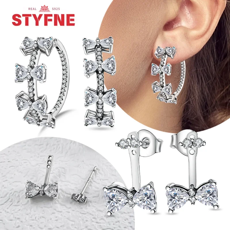 

New Arrivals 925 Silver Exquisite Sparkling Bow Zircon Hoop Earrings for Women Wedding Party Fine Jewelry Gifts Daily Matching