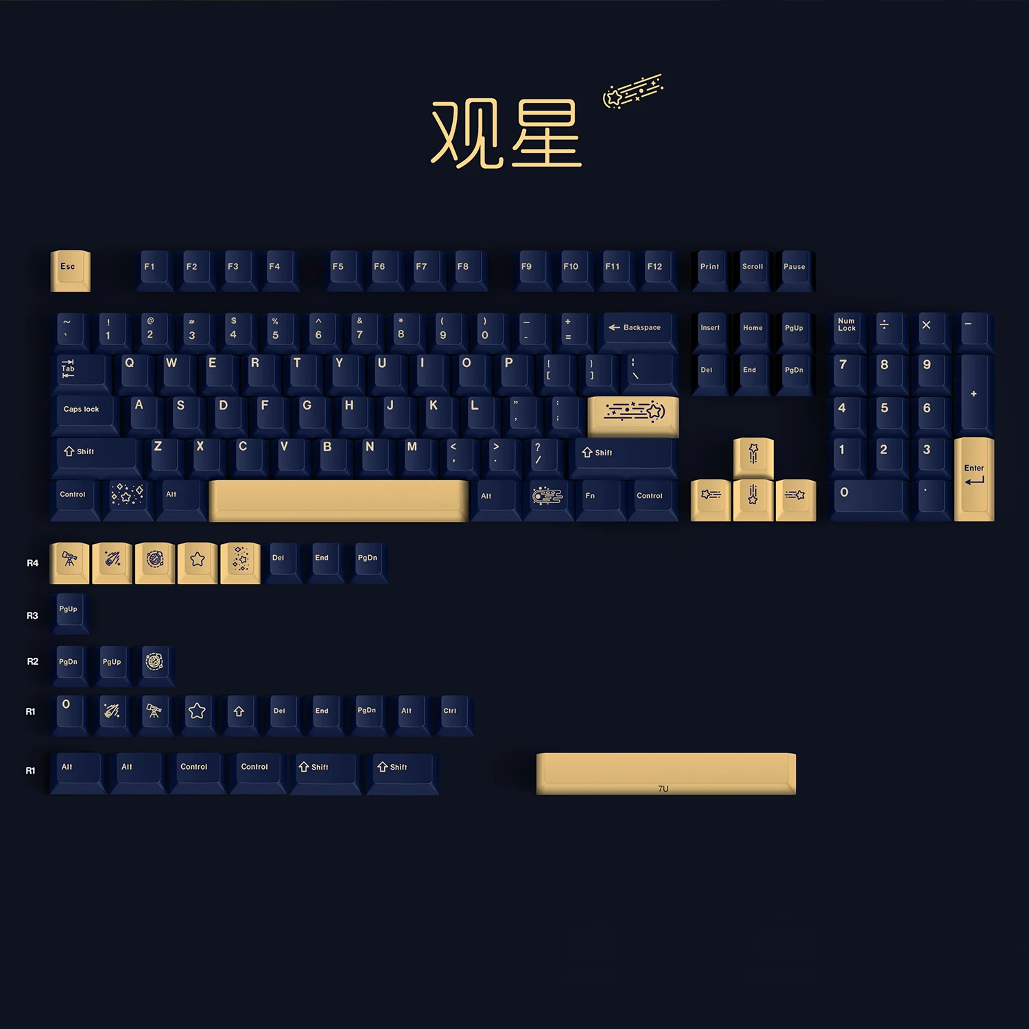 Stargazing Theme 134Keys Cherry Profile PBT Dye Sublimation keycaps For GX87 Crush80 Rainy75 Hi8 Lucky65 Mechanical Keyboard