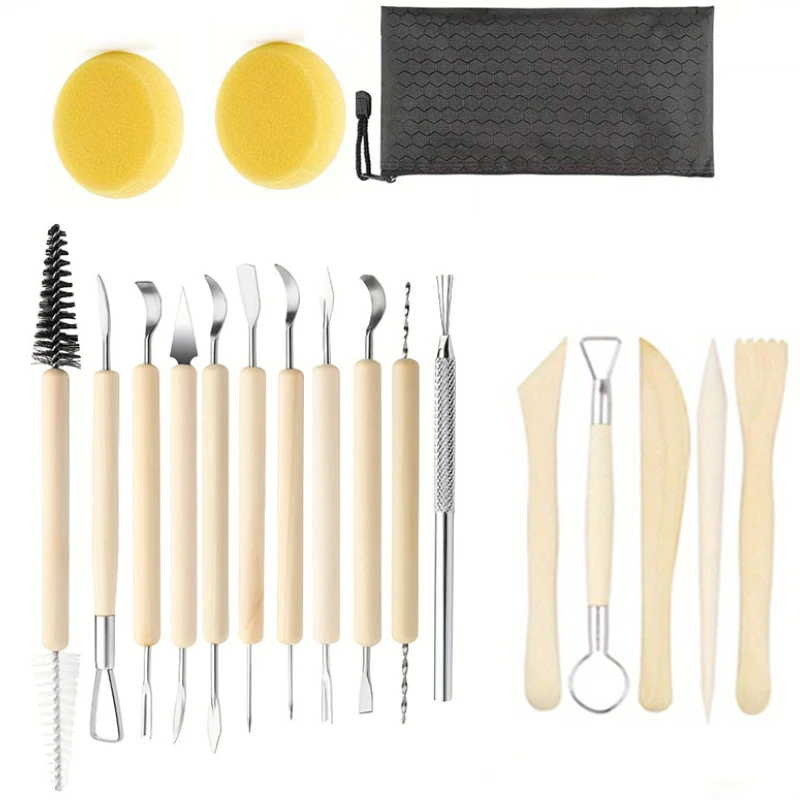 19Pc Air Cold Clay Sculpting Tool Art Pottery Tool Wooden Handle Knife Smoothing Modeling Ceramics Set for Pottery Ceramics Mold