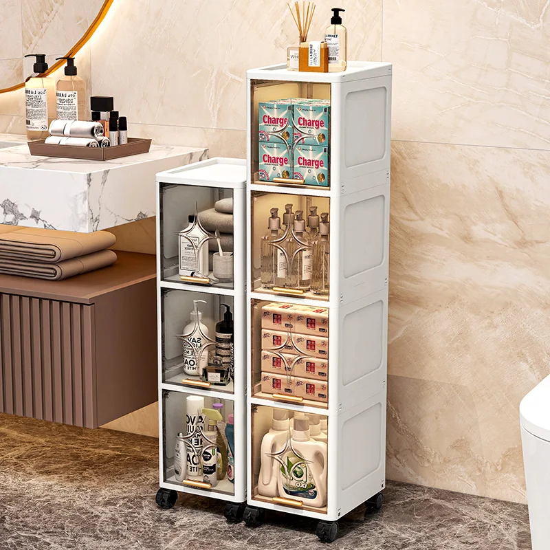 Heavy-Duty Space-Saving Flip Slim Cabinet 3-5 Tiers 20cm Wide Rolling for Kitchen Bedroom Bathroom Living Room 2 Colors Option
