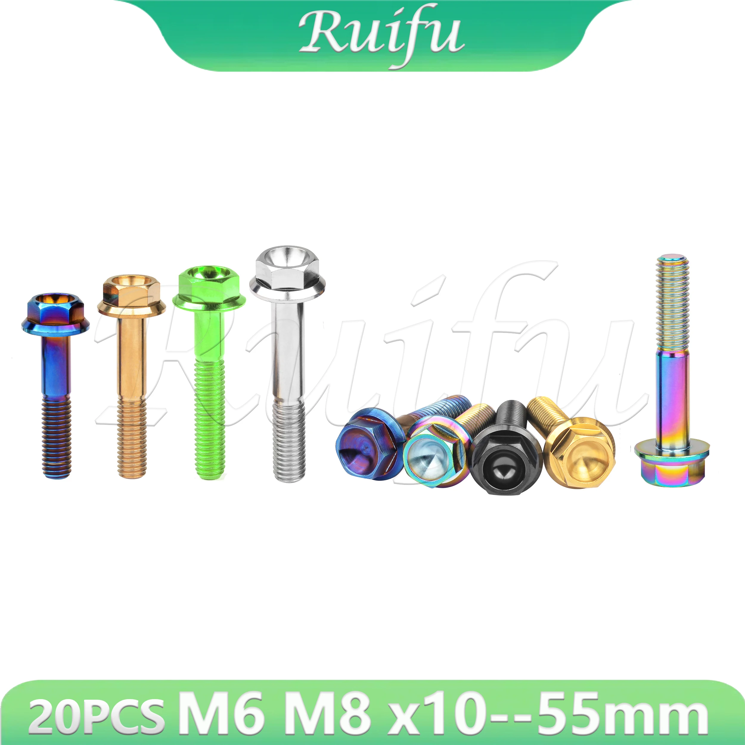 

Ruifu Titanium Bolt 20PCS M6 M8x10/15/20/25/30/35/40/45/50/55mm Hex Head Flange Bolt for Cycling Motorcycle Flange Head DIN6921