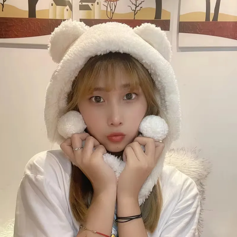 Neue Frauen Winter süß und niedlich Bär Plüsch Gehörschutz Hut koreanische Ausgabe Mode vielseitig warm lose Kopfkappe Mädchen