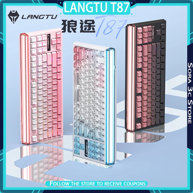 LANGTU T87 Ultra Mechanical Keyboard Wireless Tri Mode 3D Stereoscopic Light Box Dual 8K Low Latency Esports Gaming Keyboard