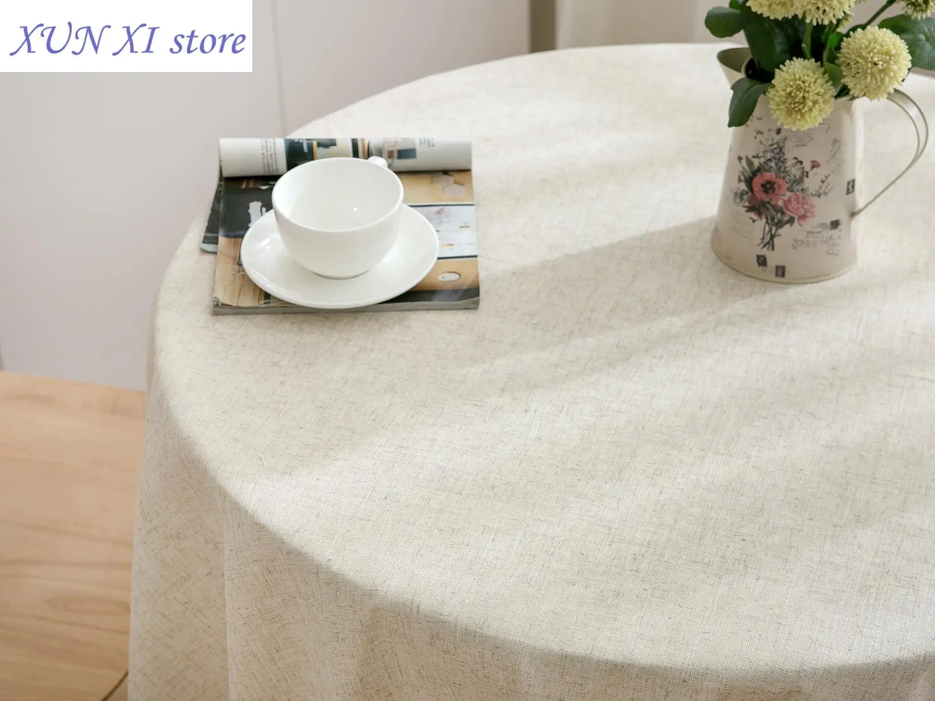 New Round Table Household Circular Table Cover Linen Cotton Plain Tablecloth with Tassels Home Party Table Wedding Kitchen Decor