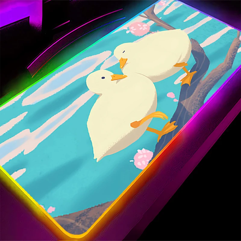 Tapis de souris LED RGB en caoutchouc, motif de dessin animé, accessoires PC, tapis de bureau, tapis de Table antidérapant, pour clavier de canard de bureau