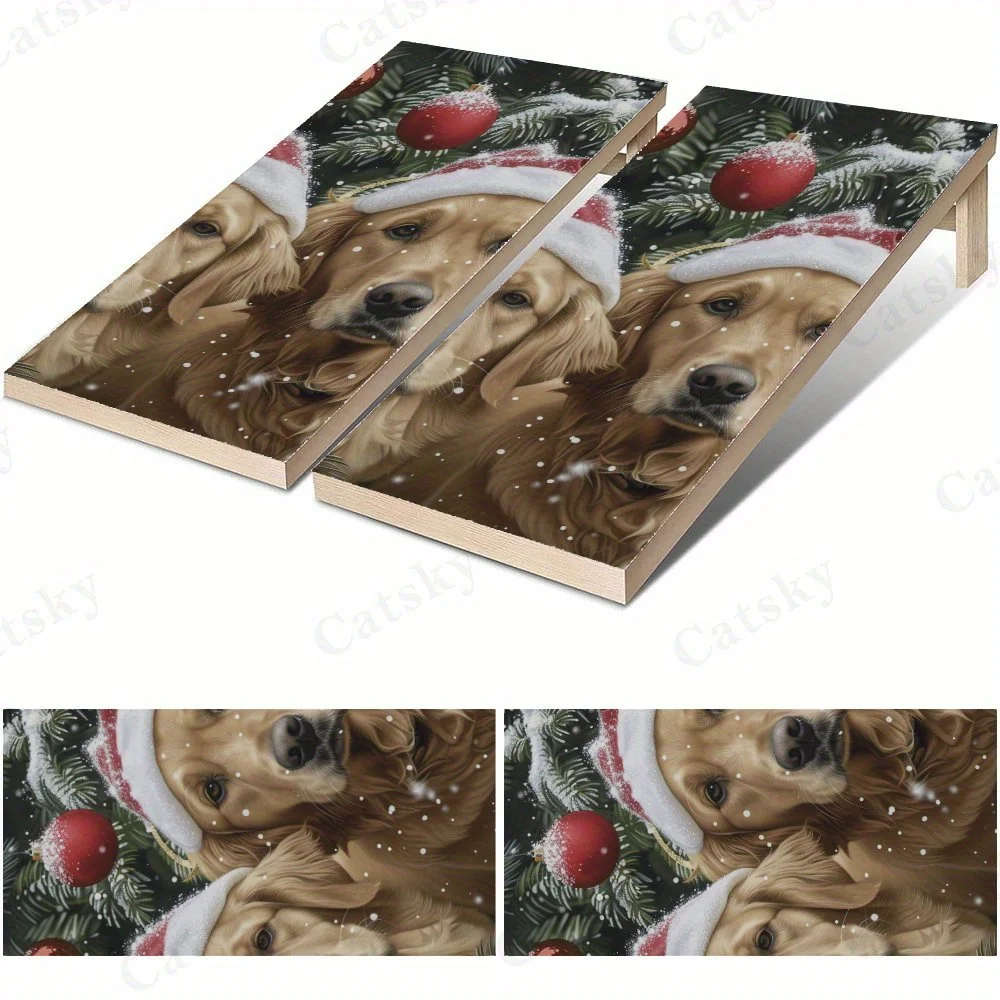 Christmas Golden Retrievers,Santa Hat Dogs,Holiday Pet Art,High Value! 2D Flat Vinyl Sandboard Stickers - Bubble-Free, Easy Appl