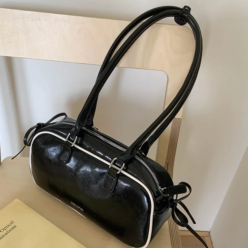

High-end Casual Handbags For Women Korean Letter Patchwork Mini One Shoulder Bags Trendy Bow Zipper Large Capacity Tote Bag
