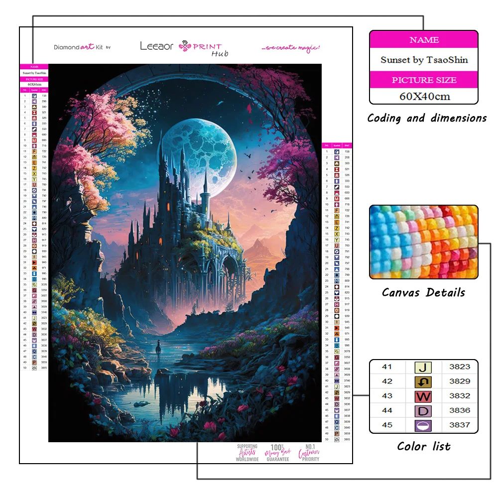 5D Art Landscape Diamond Painting Castle Fantasy Under Moonlight Full Rhinestone Mosaic Embroidery Cross Stitch Kit Home Decor