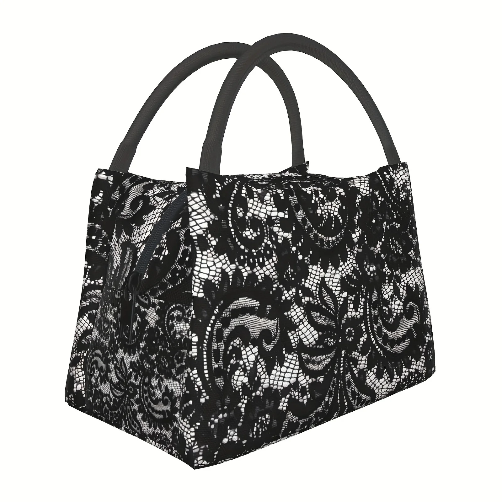 Versatile Black Abstract Pattern Insulated Lunch Bag Portable Reusable For Work Picnics Beach Hikes Unisex Design With Hand