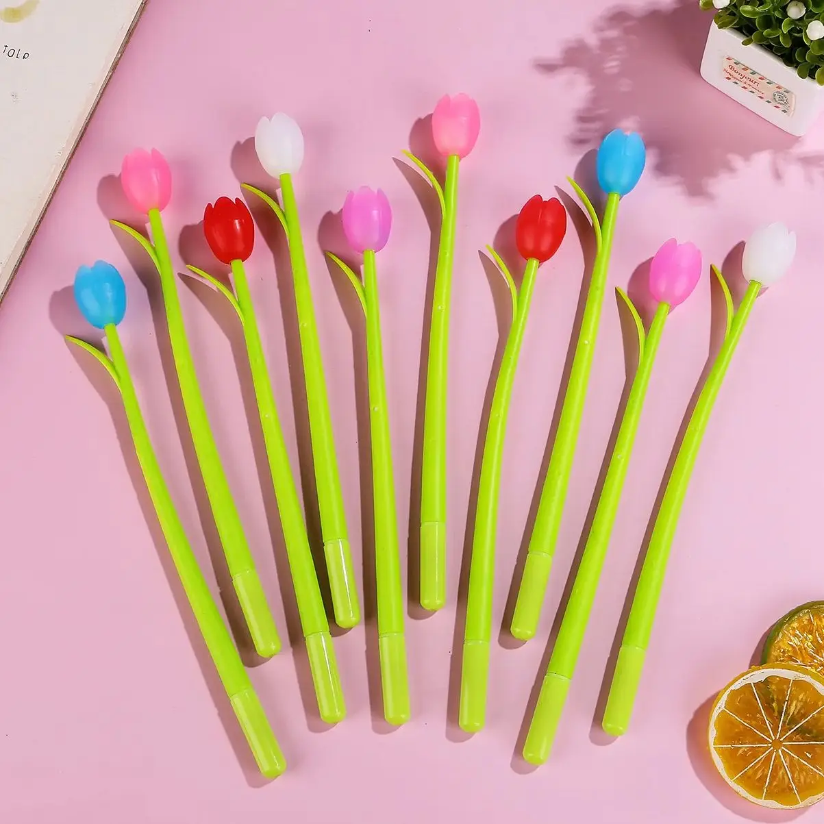 30Pcs/Lot Cute Simulated Tulip Flower Gel Pens 0.5mm Black Ink Student School Writing Office Signature Pen Creative Flower Pens