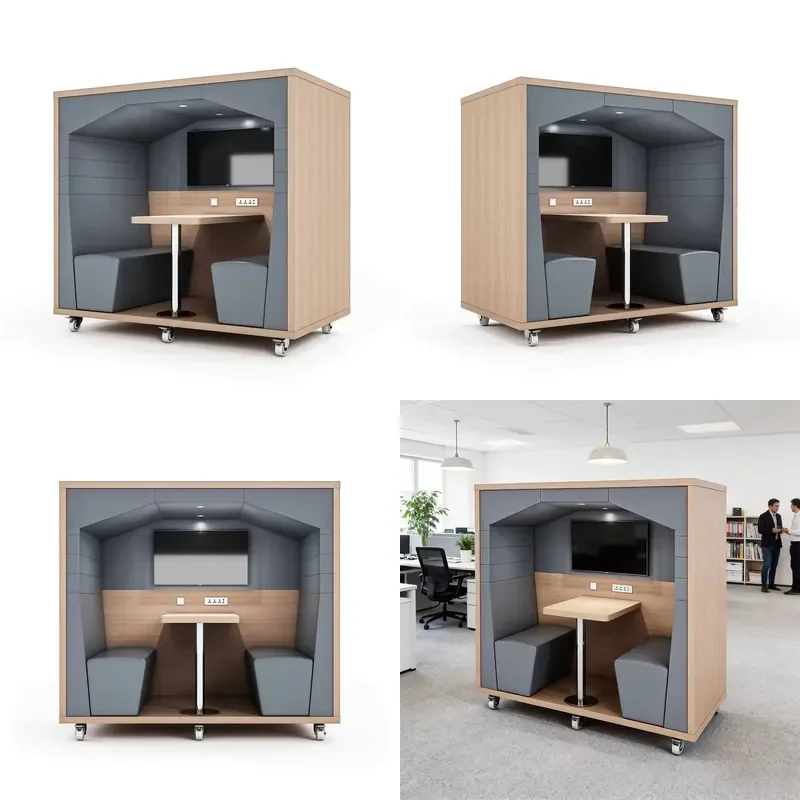 Soundproof Cabins for Commercial Offices Soundproof Conference Booths with Electrical Outlets and Wheels Suitable for