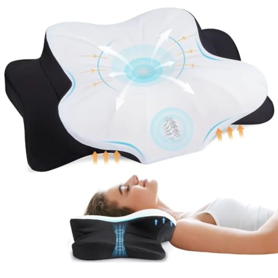 

Cervical Pillow for Neck Pa Relief - Coolg Ergonomic Dual-Sided Orthopedic Neck Pillow with Ice Silk Pillowcase, Breathable Mem