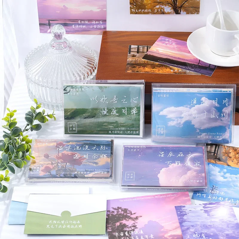 INS Creative Design Beauty Landscape Envelope Letter Pad Set Ocean Grassland Scene Scrapbook Envelop Set Student Supplies