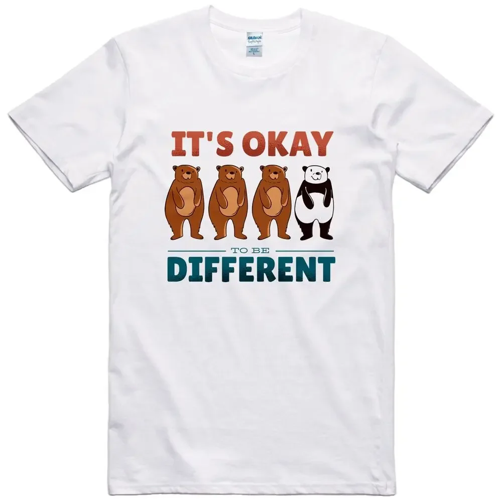 Divertente Panda T Shirt It's Ok To Be Diverso di Tendenza Slogan Cotone Tee Anime Graphic T-shirts for Men Clothing Women