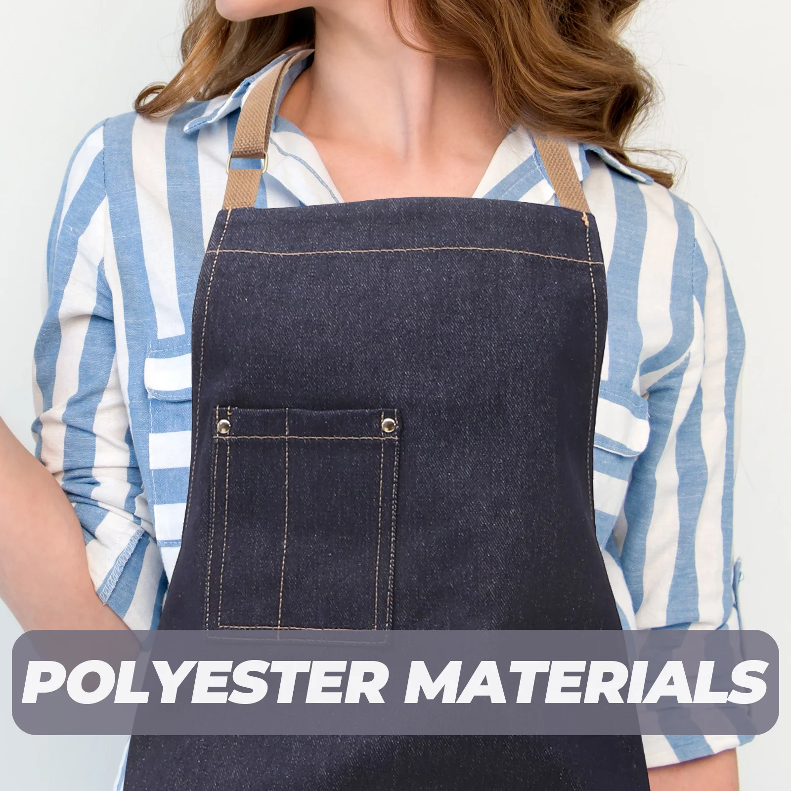 

1Pcs Heavy Duty Denim Work Apron Adjustable Comfortable Neck Strap Cotton Polyester Pockets Salon Kitchen Chef