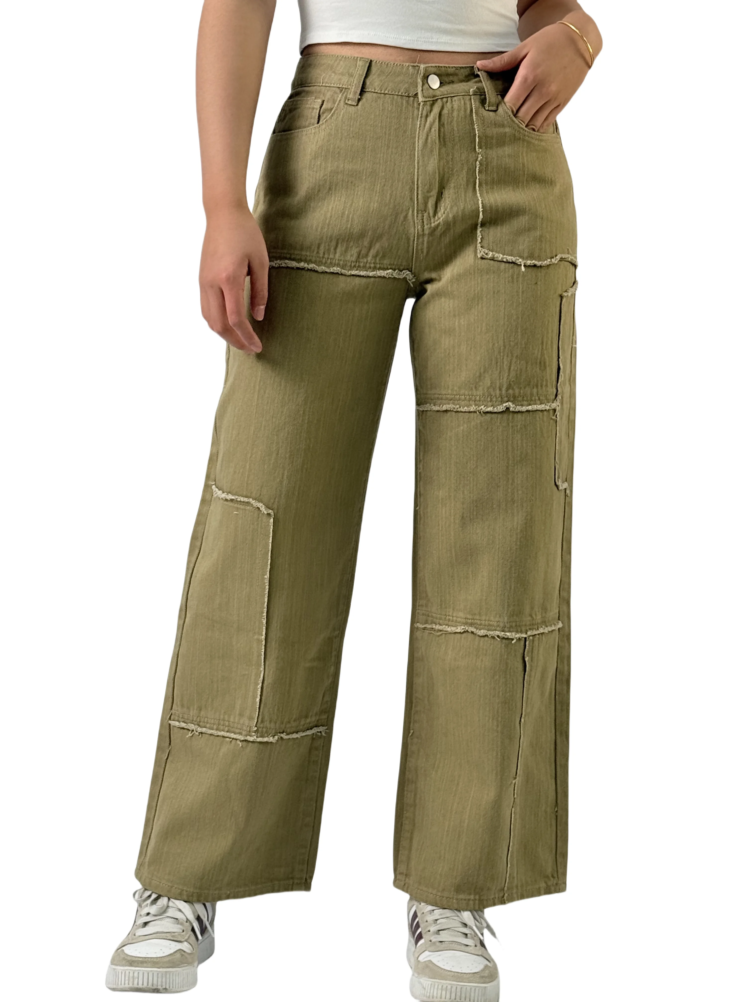 

Y2K Fashionable Ladies' Trousers - A-Line Style With A Waistband, Wide Legs, Patchwork Design, Breathable And Comfortable