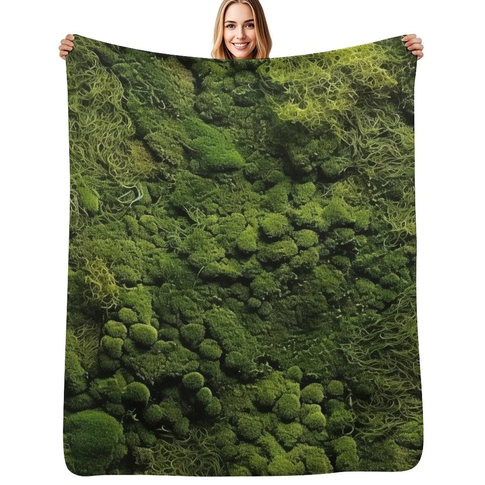 

Moss Pattern: Natural Freshness Throw Blanket Plush Fuzzy Cozy Blanket for Couch Sofa