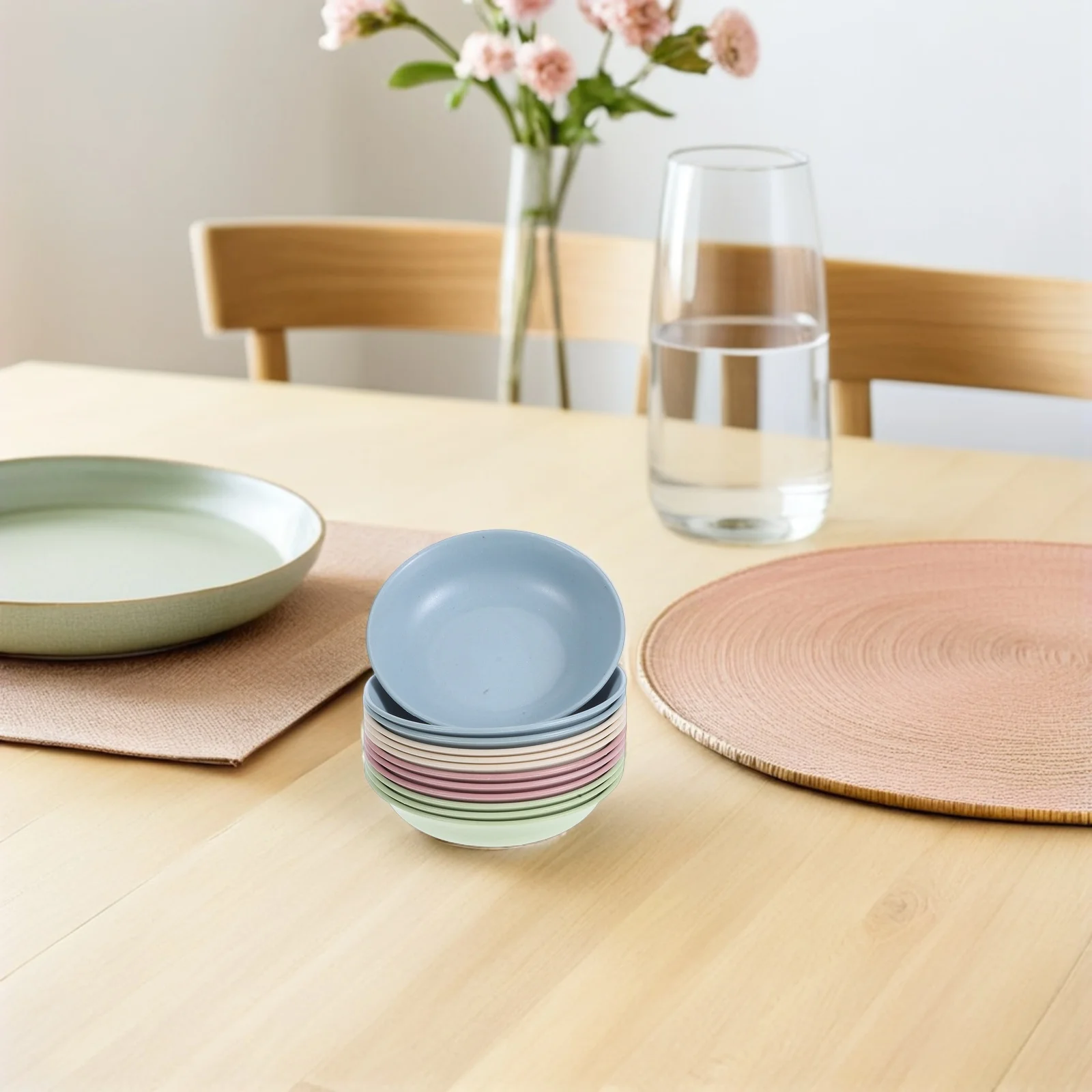 

12Pcs Seasoning Dish Plastic Wheat Straw Assorted Color Compact Size Perfect for Soy Sauce Mustard Dipping Sauce Plates