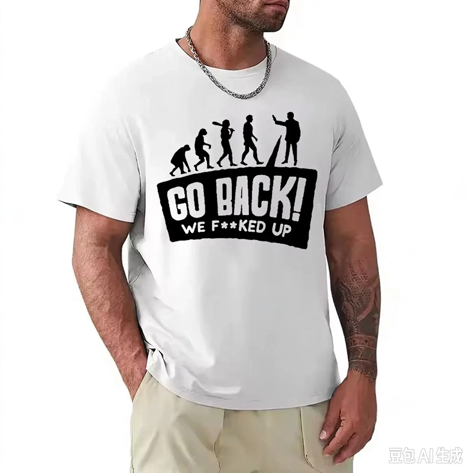 Evolution Themed Humor Print Men's T-Shirt Clothing Oversized Humorous Graphic Tee Shirts for Women Tops Tees Hip Hop Streetwear