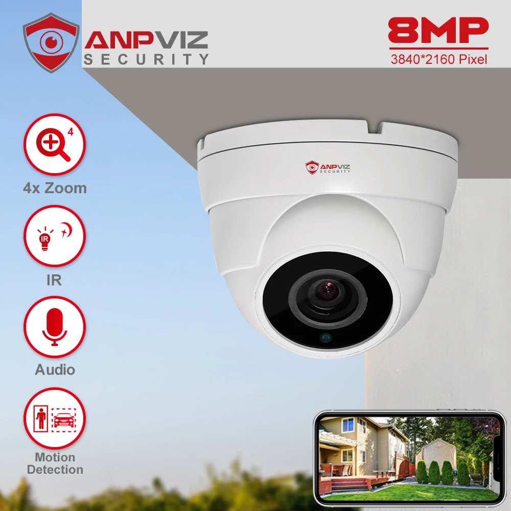 Anpviz 8MP Analog Outdoor Security 4X Zoom Dome 4-in-1 (TVI/AHD/CVI/CVBS) TVI CCTV Surveillance H.265 IP66 IR 30m