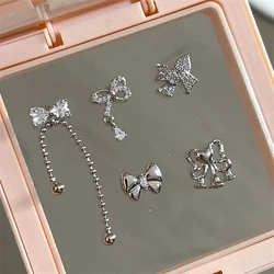 Advanced Silver Color Bowknot 316L Stainless Steel Ear Bone Nail New Fashion Delicate Zircon Earrings for Women Y2K Punk Jewelry