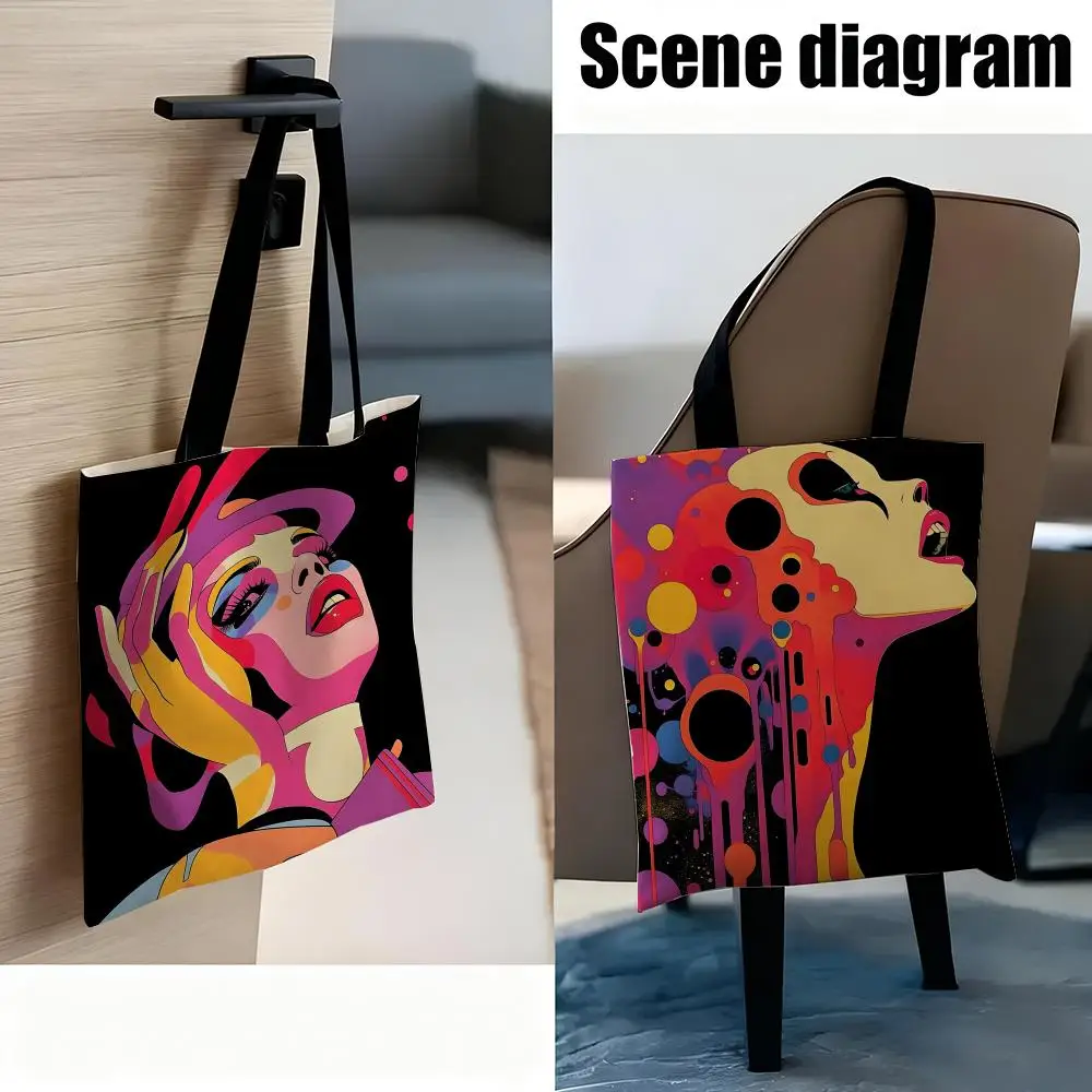 Trendy Illustration Style MJ  Storage Bags Bag Canvas Shoulder Bag Reusable Eco Friendly Gym Sack Ideal For Yoga Office Commute