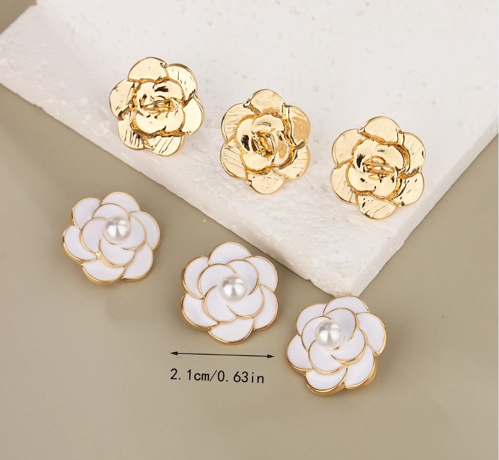 5pcs 21mm Fashion Resin Camellia Pearl Buttons For Shank Women Dress Blazer Scarf Decor Hand Sewing Buttons Jewelry Accessories