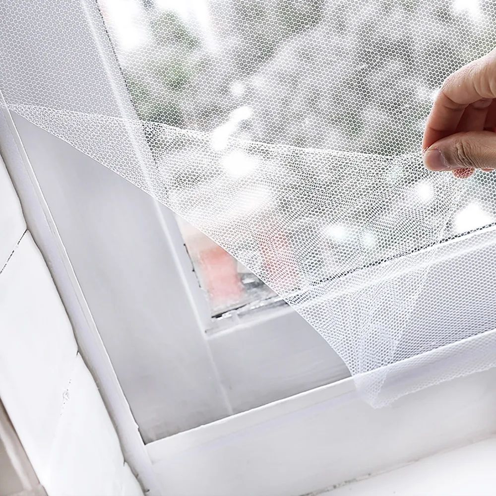 Self Adhesive Window Screen Netting White Lightweight Mesh Fly Window Screen 59.06x51.18in Stretchy Fabric