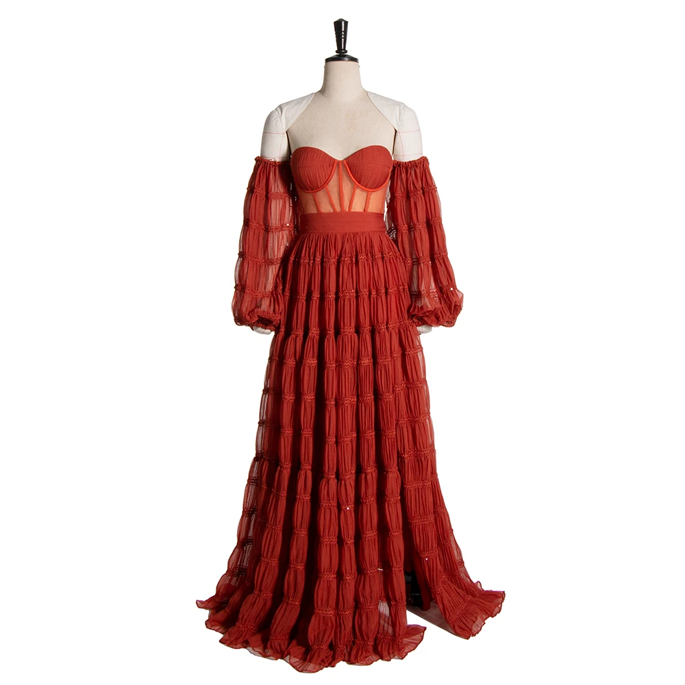 

Elegant Chiffon Long Sleeves Bohemian Beach Wedding Dresses for Parties Custom Color Photography and Maternity Dresses YW231025