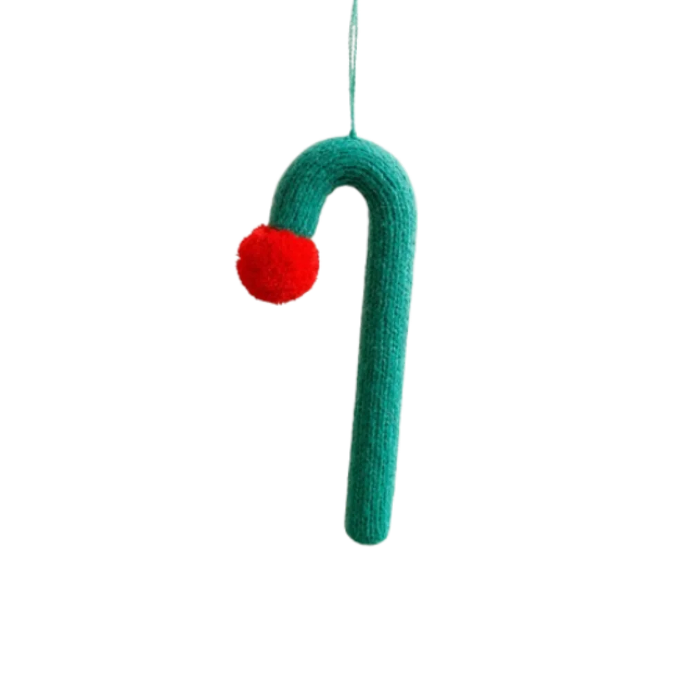 

Knitted Plush Christmas Cane Candy Red Green Handmade Christmas Walking Stick Candy Cartoon Hanging Candy Cane Ornaments