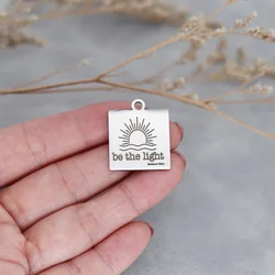 2Pcs/lot Be The Light Matthew Bible Verse Laser Engraved Stainless Steel Sunrise Charms For DIY Jewelry Making Handmade
