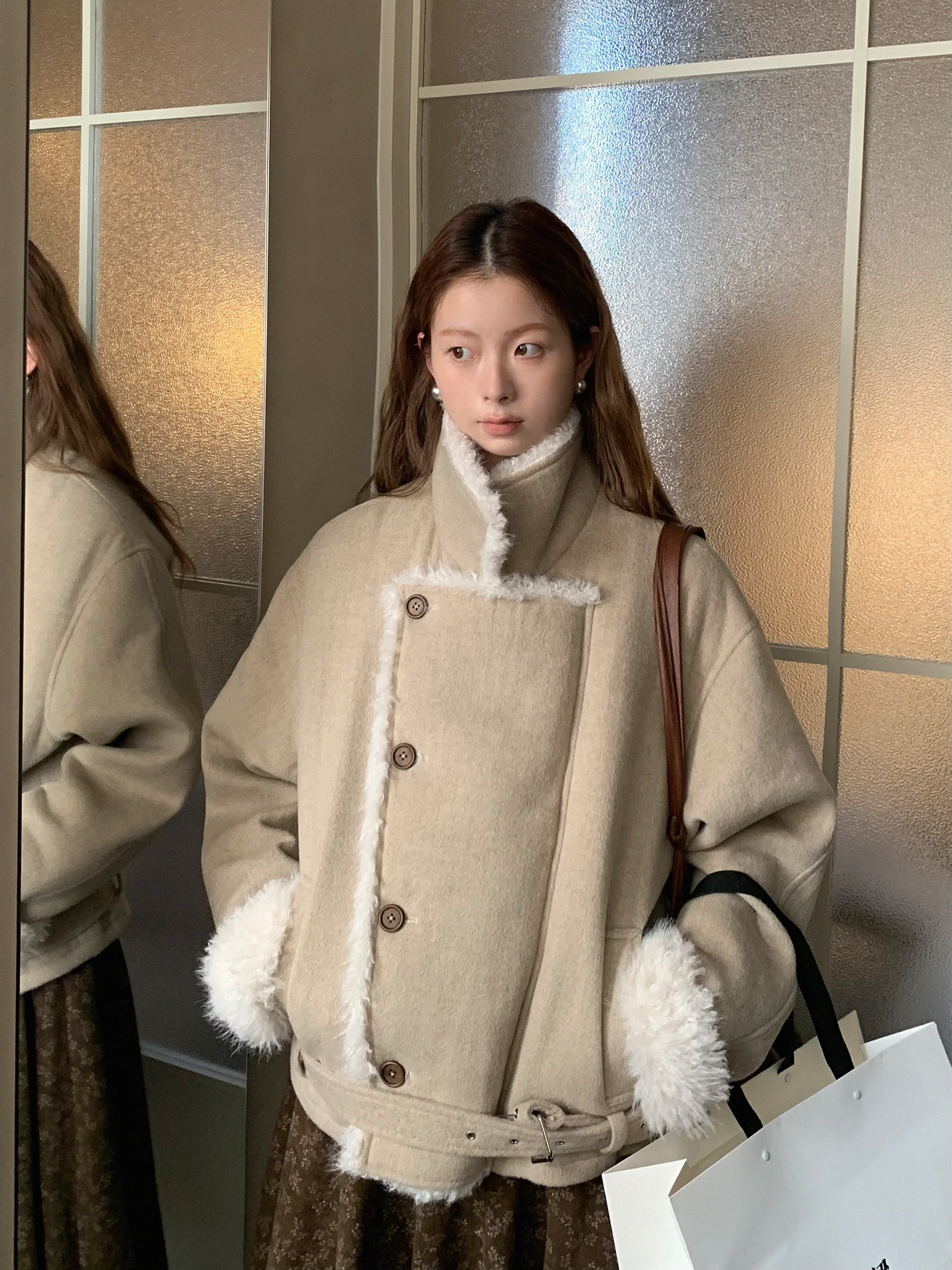 

Ladies' Lamb Fur Jaet Cotton Padded Korean Sle Women's Coat Thiened Winter Outerwear Straight Cut Commute Faion