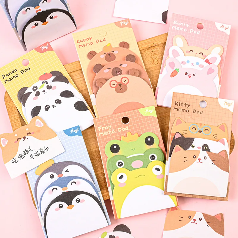 Note adesive a forma di simpatico cartone animato 3 strati Gufo Capibara Taccuini memo Etichetta adesiva 45 fogli