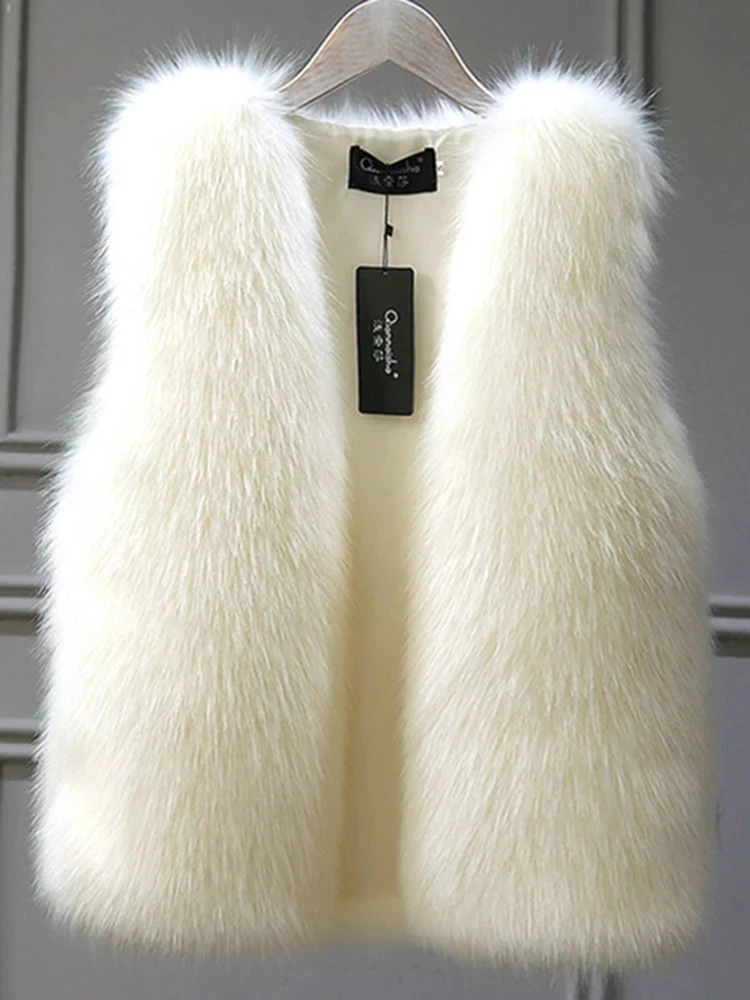 Women Fur Vest 2022 New Autumn Female Waistcoat Faux Fox Fur Coat Warm White Black Gray Jacket Large Size 3XL Sleeveless Coat