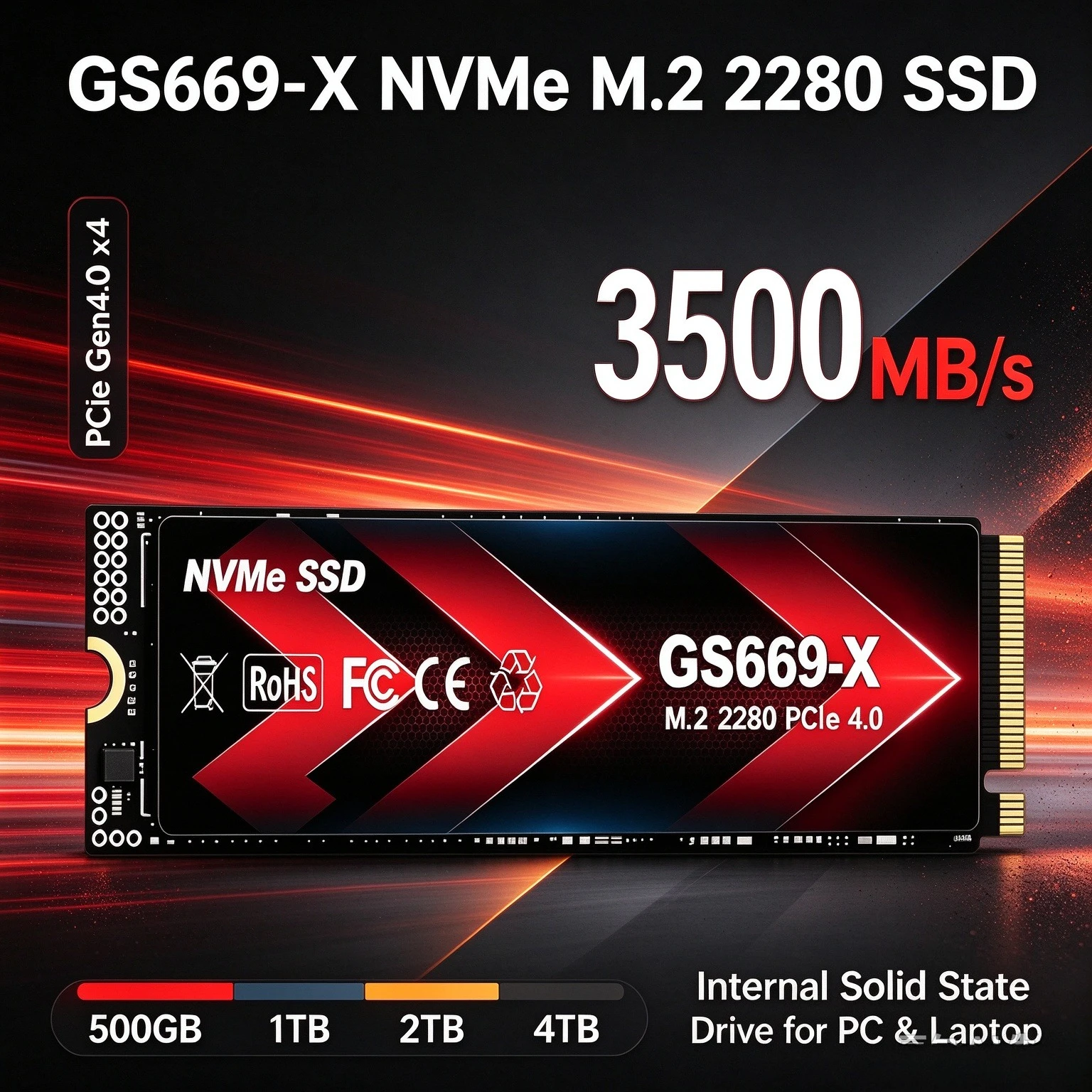 GS669-X M.2 2280 NVMe SSD 500GB 1TB 2TB 4TB  PCle Gen4.0 x4 3500MB/s Internal Solid State Drive Hard Disk For PC & Laptop