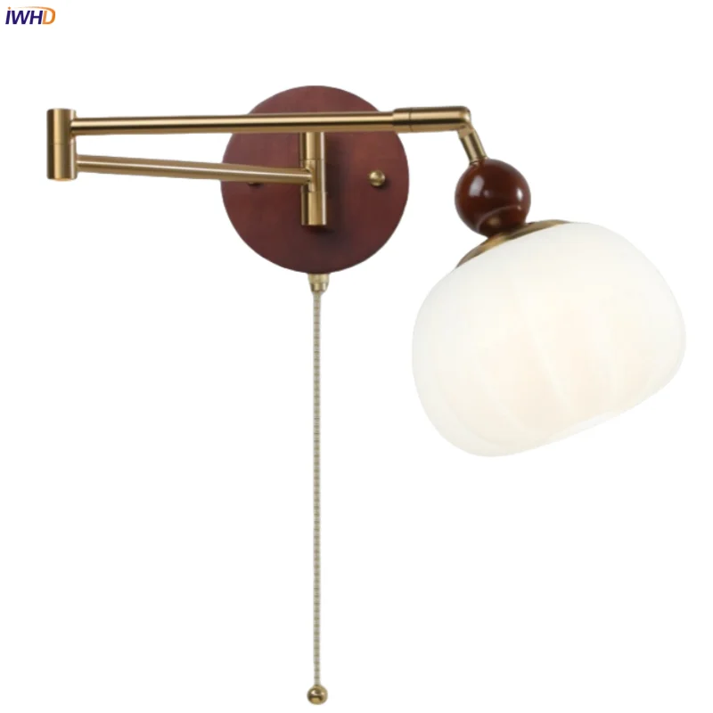 

IWHD White Pumpkin LED Wall Light Fixture Bedroom Living Room Bathroom Mirror Bedside Lamp Swing Long Arm Nordic Modern Wandlamp