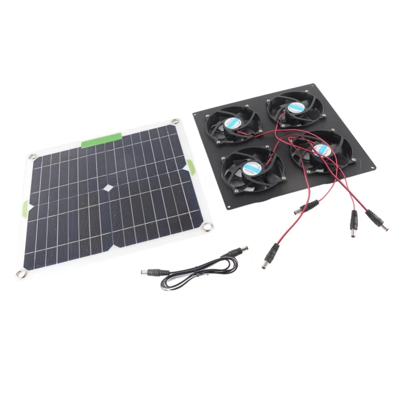 100W Solar Panel Fan Kit Waterproof Monocrystalline Silicon Solar Fan 4 Ports Ventilator Exhaust Fan 20V For Greenhouses