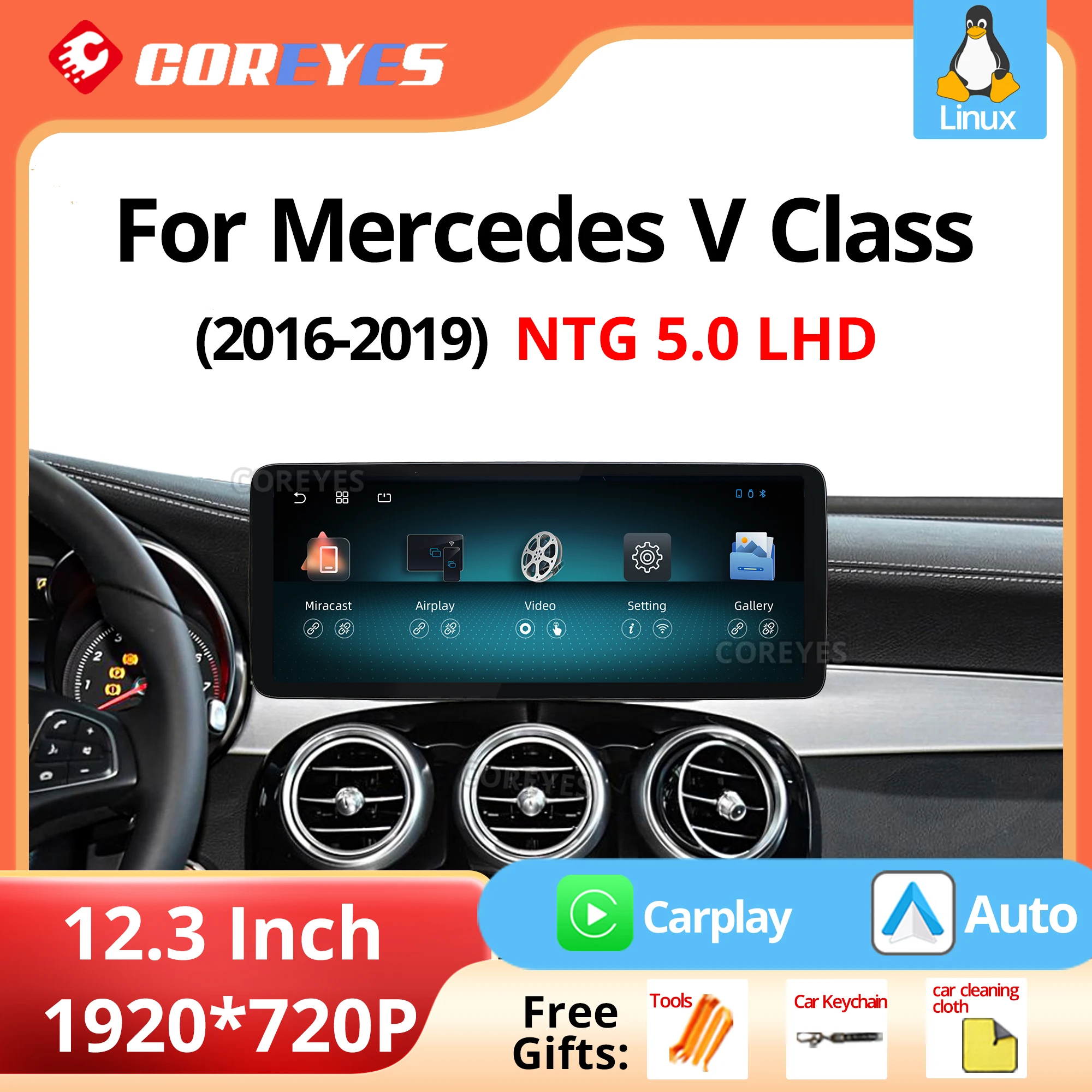 Для Mercedes V Class 2016-2019 NTG 5.0 LHD Автомобильный мультимедийный видеоплеер 12,3 