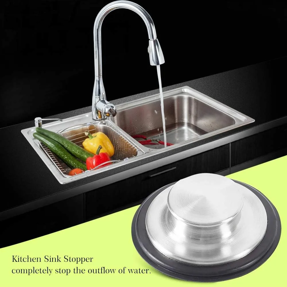 2 قطعة سدادة حوض المطبخ من الفولاذ المقاوم للصدأ، حافة واسعة كبيرة بقطر 3.38 بوصة - قابس التخلص من القمامة