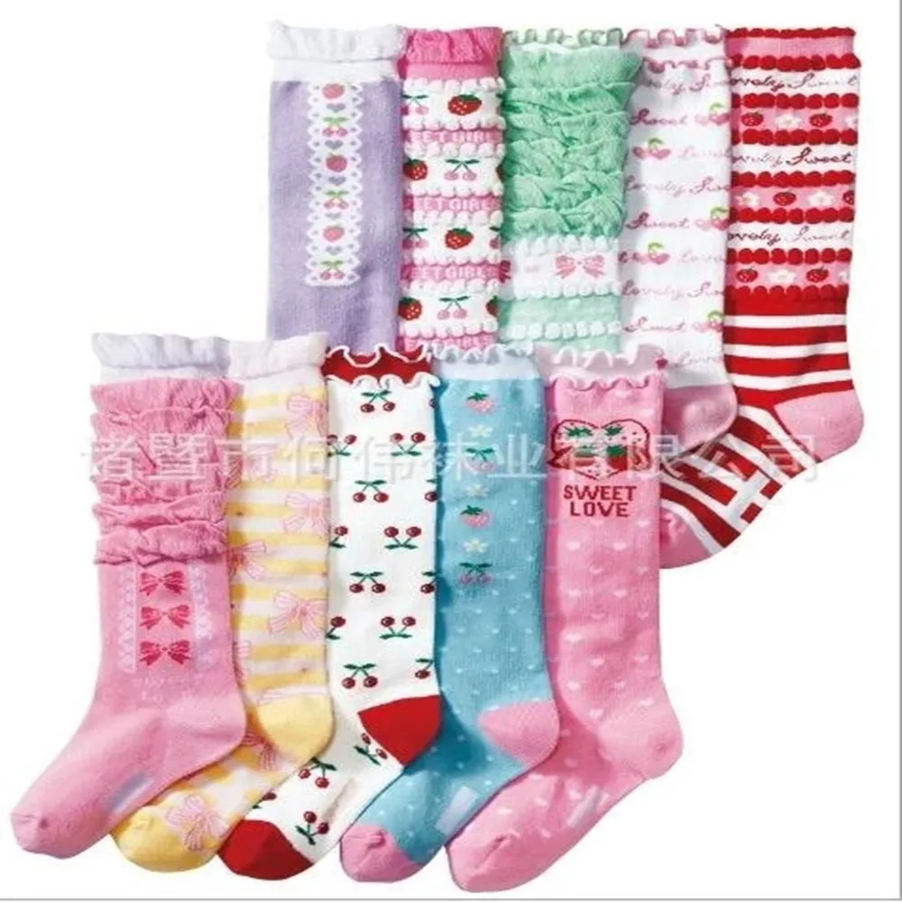 

Sweet 4-7-9 years old girls knee- High candy heap heap socks lace princess socks children socks 10 Pairs /lot mix high quality