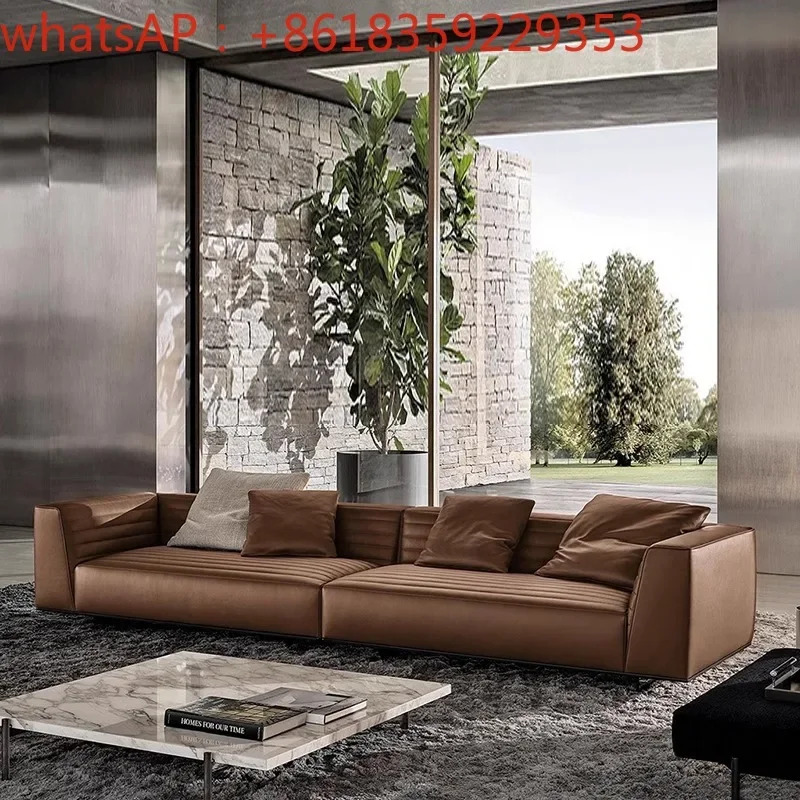 Italian minimalist leather sofa net red simple designer living room size straight sofa combination