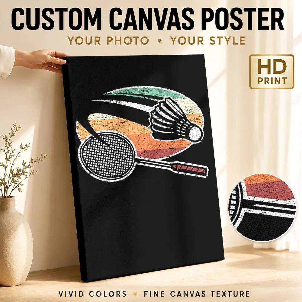 Badminton Canvas Painting Poster Customized Photo Sports Portrait Canvas Wall Art for Gym Decor Collectible Ready to Hang Gift