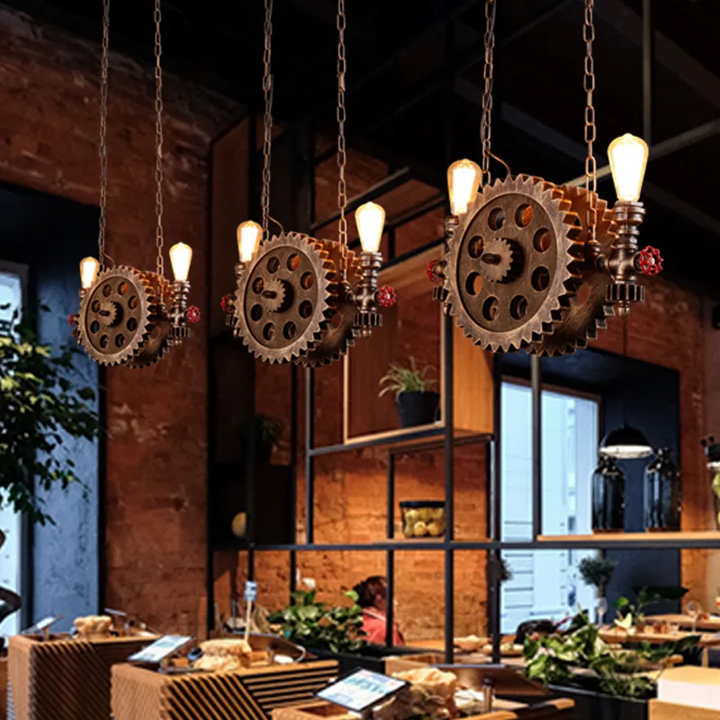 산업 스타일 레스토랑 바 카운터 기어 샹들리에, 미국 복고풍 향수를 불러일으키는 카페 계단 복도 바 로프트 램프