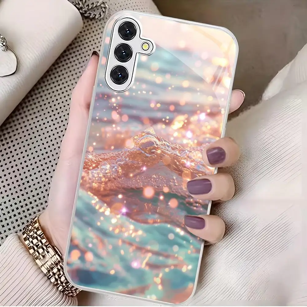 Gilded Wave Light Wave Glass Phone Case Suitable for Samsung Galaxy S26 S25 S24 S22 S21 S20 FE/Ultra/Plus Anti Drop Back Cover