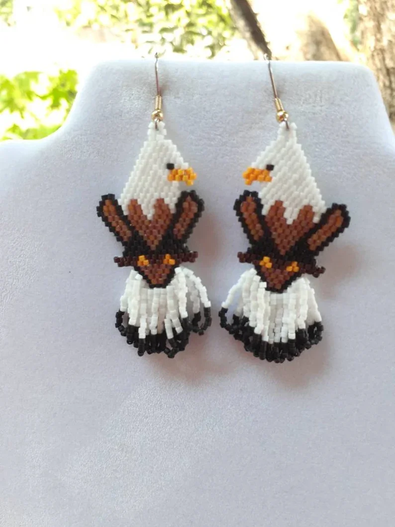 ZGMXR Rice bead earrings Original The eagle Pattern Bohemia bird Colorful Hand-woven Alloy Fashion Tassel Beaded earrings